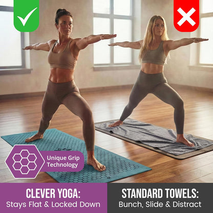 Hot Yoga Mat Towel – Non-Slip Grip for Hot Yoga, Sweat Absorbent, Honeycomb Silicone Grip, Stays Flat – Ideal for Pilates, Travel, Washable & Lightweight - Gray