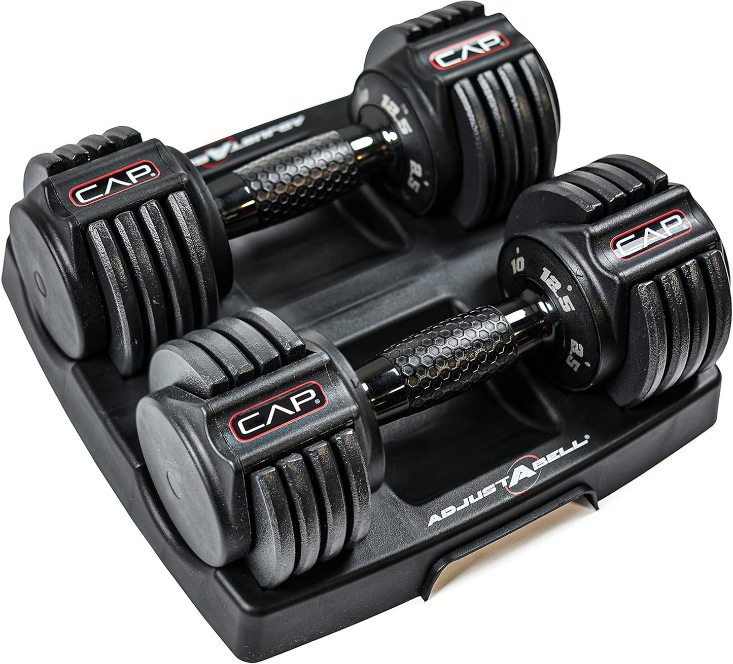 ADJUSTABELL Adjustable Dumbbell Set, Premium Quick Select Adjustable Weights for Strength Training, Singles & Pairs, 12.5 LB, 25 LB & 55 LB, Round & Hex Dumbbells, Multiple Grip Handle Options