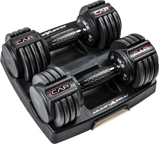 ADJUSTABELL Adjustable Dumbbell Set, Premium Quick Select Adjustable Weights for Strength Training, Singles & Pairs, 12.5 LB, 25 LB & 55 LB, Round & Hex Dumbbells, Multiple Grip Handle Options