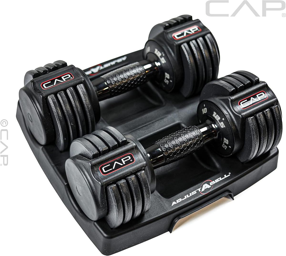 ADJUSTABELL Adjustable Dumbbell Set, Premium Quick Select Adjustable Weights for Strength Training, Singles & Pairs, 12.5 LB, 25 LB & 55 LB, Round & Hex Dumbbells, Multiple Grip Handle Options