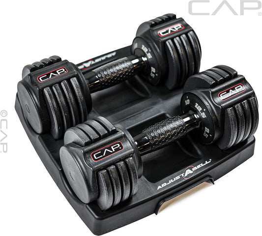 ADJUSTABELL Adjustable Dumbbell Set, Premium Quick Select Adjustable Weights for Strength Training, Singles & Pairs, 12.5 LB, 25 LB & 55 LB, Round & Hex Dumbbells, Multiple Grip Handle Options