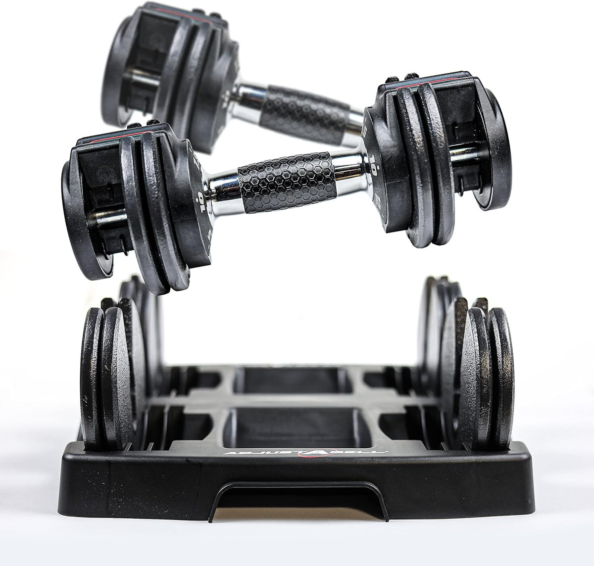 ADJUSTABELL Adjustable Dumbbell Set, Premium Quick Select Adjustable Weights for Strength Training, Singles & Pairs, 12.5 LB, 25 LB & 55 LB, Round & Hex Dumbbells, Multiple Grip Handle Options