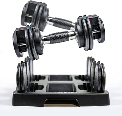 ADJUSTABELL Adjustable Dumbbell Set, Premium Quick Select Adjustable Weights for Strength Training, Singles & Pairs, 12.5 LB, 25 LB & 55 LB, Round & Hex Dumbbells, Multiple Grip Handle Options