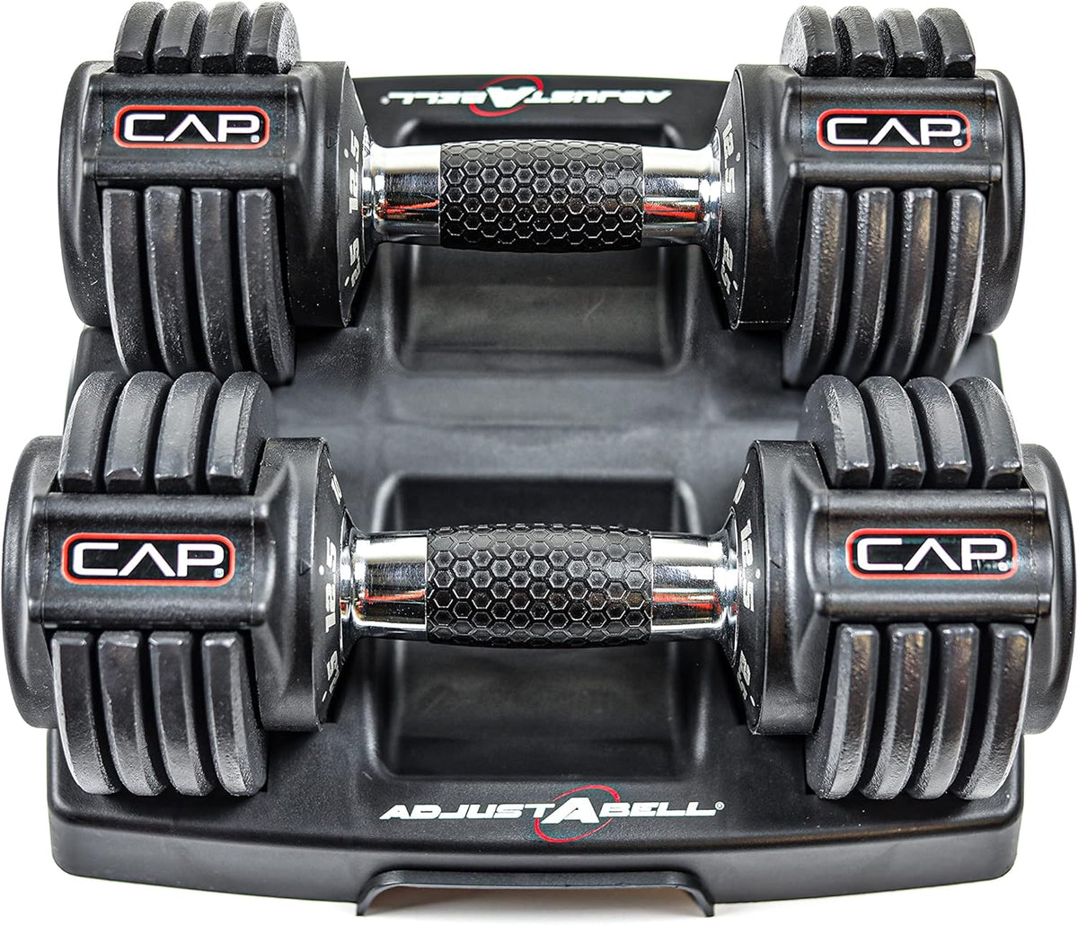 ADJUSTABELL Adjustable Dumbbell Set, Premium Quick Select Adjustable Weights for Strength Training, Singles & Pairs, 12.5 LB, 25 LB & 55 LB, Round & Hex Dumbbells, Multiple Grip Handle Options