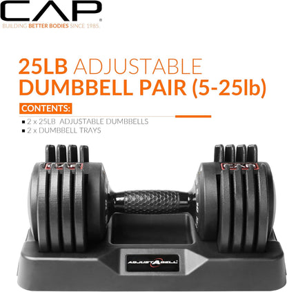 ADJUSTABELL Adjustable Dumbbell Set, Premium Quick Select Adjustable Weights for Strength Training, Singles & Pairs, 12.5 LB, 25 LB & 55 LB, Round & Hex Dumbbells, Multiple Grip Handle Options