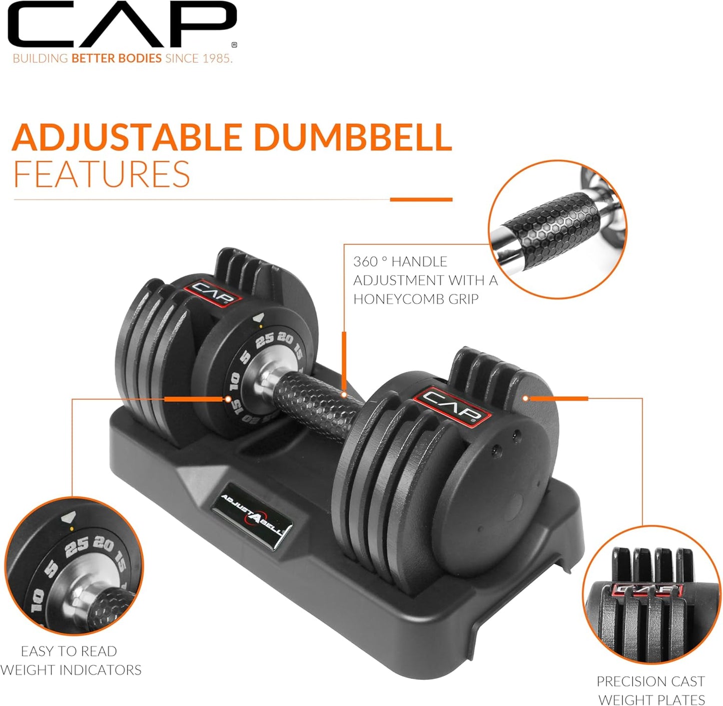 ADJUSTABELL Adjustable Dumbbell Set, Premium Quick Select Adjustable Weights for Strength Training, Singles & Pairs, 12.5 LB, 25 LB & 55 LB, Round & Hex Dumbbells, Multiple Grip Handle Options