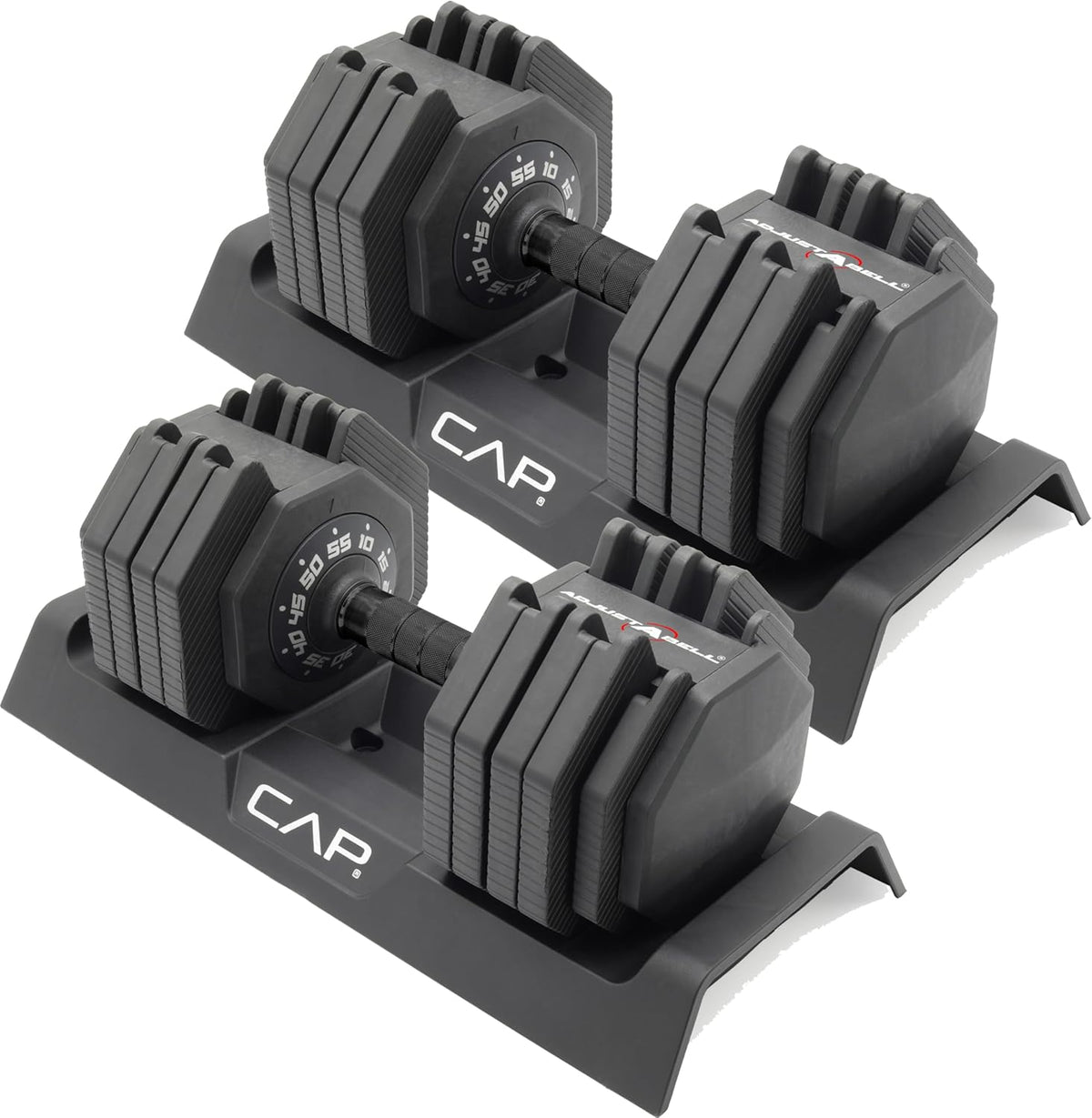 ADJUSTABELL Adjustable Dumbbell Set, Premium Quick Select Adjustable Weights for Strength Training, Singles & Pairs, 12.5 LB, 25 LB & 55 LB, Round & Hex Dumbbells, Multiple Grip Handle Options