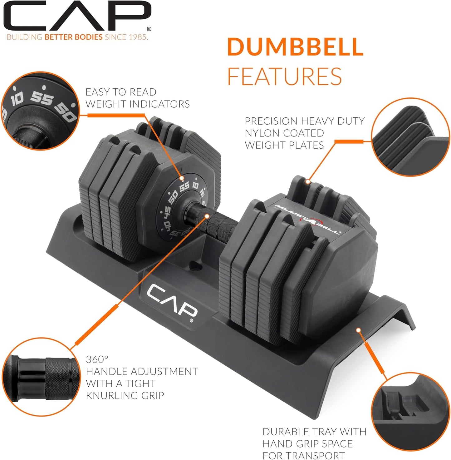 ADJUSTABELL Adjustable Dumbbell Set, Premium Quick Select Adjustable Weights for Strength Training, Singles & Pairs, 12.5 LB, 25 LB & 55 LB, Round & Hex Dumbbells, Multiple Grip Handle Options