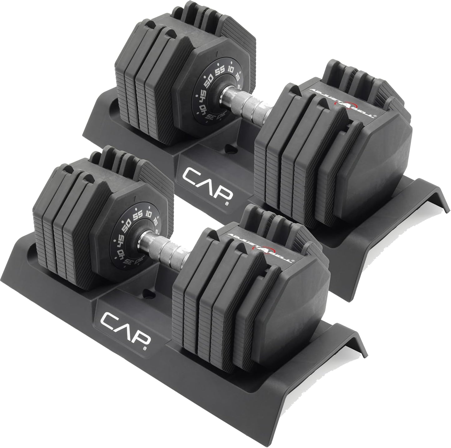 ADJUSTABELL Adjustable Dumbbell Set, Premium Quick Select Adjustable Weights for Strength Training, Singles & Pairs, 12.5 LB, 25 LB & 55 LB, Round & Hex Dumbbells, Multiple Grip Handle Options