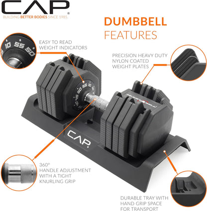ADJUSTABELL Adjustable Dumbbell Set, Premium Quick Select Adjustable Weights for Strength Training, Singles & Pairs, 12.5 LB, 25 LB & 55 LB, Round & Hex Dumbbells, Multiple Grip Handle Options