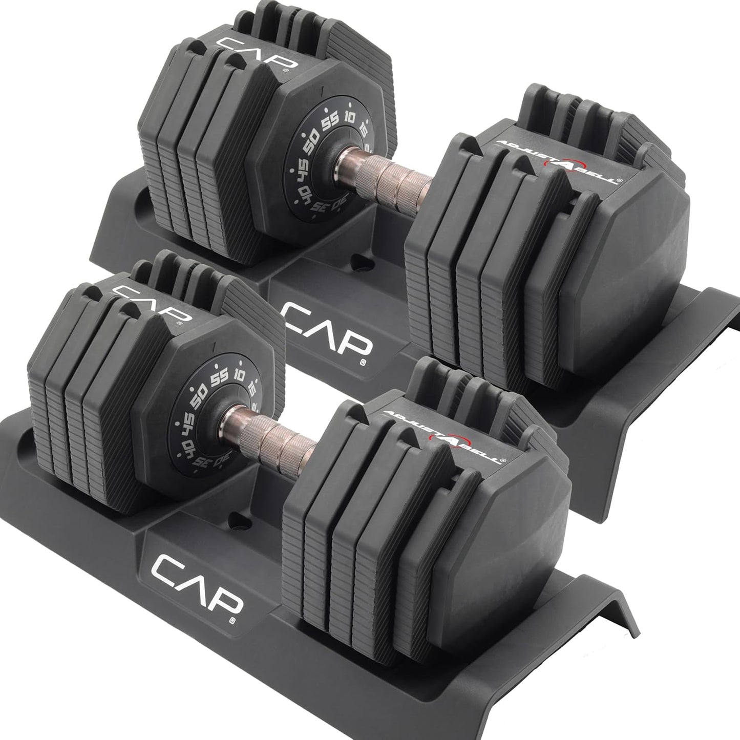 ADJUSTABELL Adjustable Dumbbell Set, Premium Quick Select Adjustable Weights for Strength Training, Singles & Pairs, 12.5 LB, 25 LB & 55 LB, Round & Hex Dumbbells, Multiple Grip Handle Options