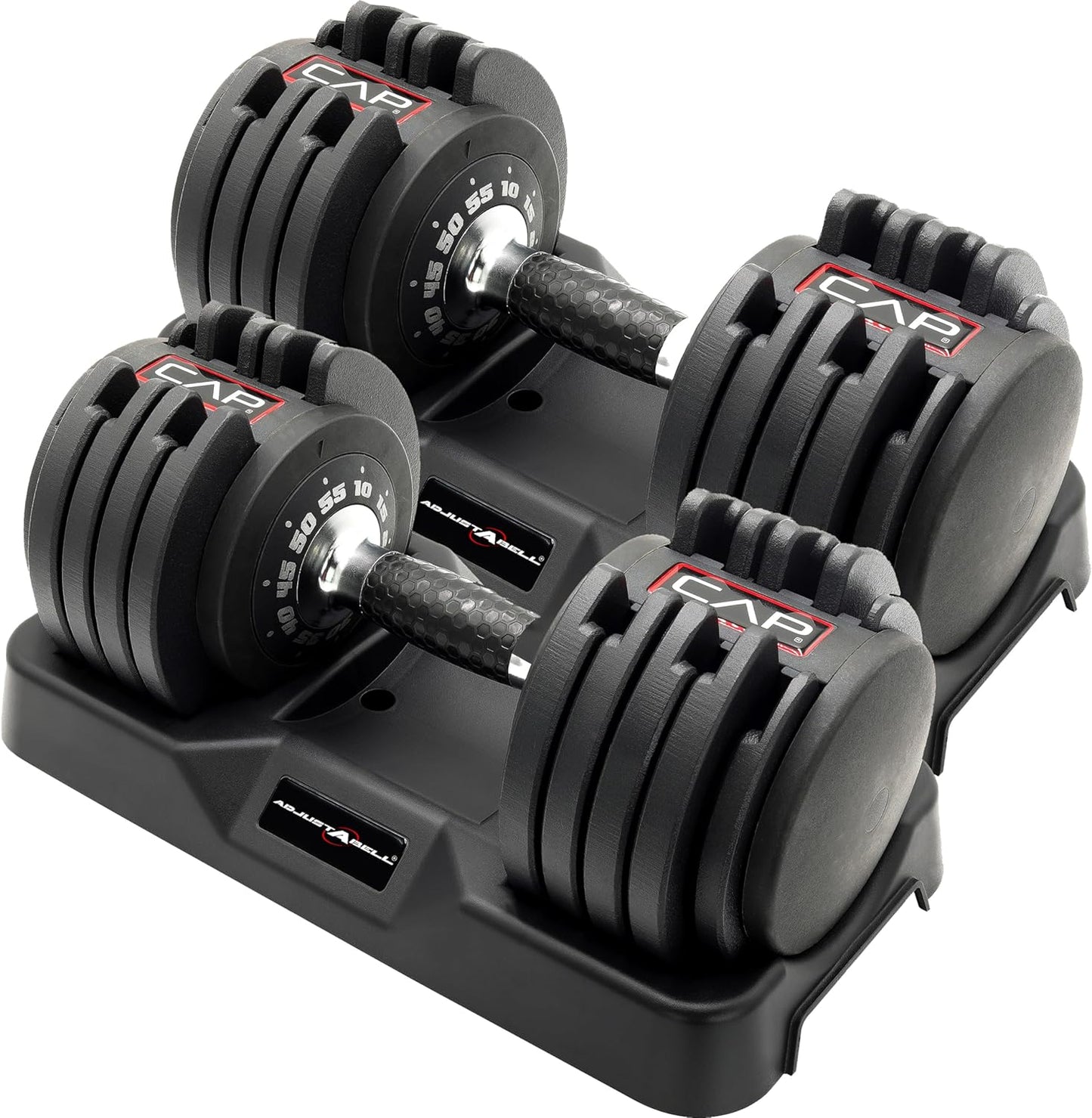 ADJUSTABELL Adjustable Dumbbell Set, Premium Quick Select Adjustable Weights for Strength Training, Singles & Pairs, 12.5 LB, 25 LB & 55 LB, Round & Hex Dumbbells, Multiple Grip Handle Options