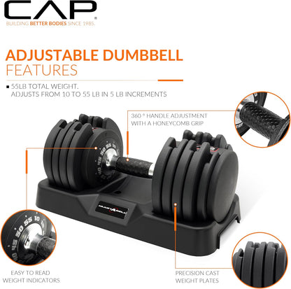 ADJUSTABELL Adjustable Dumbbell Set, Premium Quick Select Adjustable Weights for Strength Training, Singles & Pairs, 12.5 LB, 25 LB & 55 LB, Round & Hex Dumbbells, Multiple Grip Handle Options