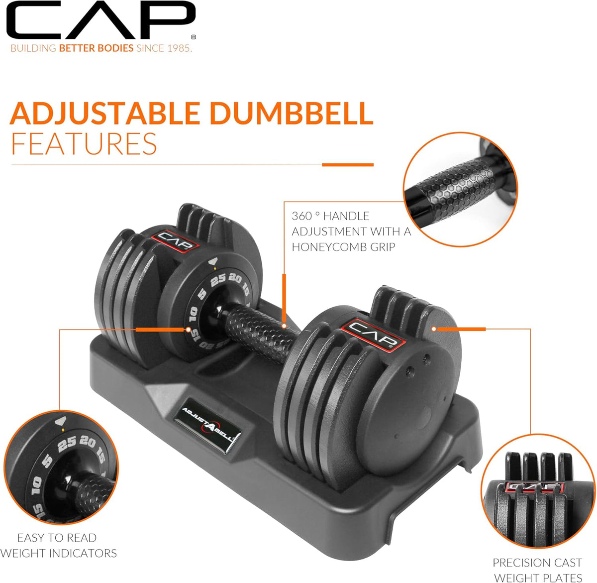 ADJUSTABELL Adjustable Dumbbell Set, Premium Quick Select Adjustable Weights for Strength Training, Singles & Pairs, 12.5 LB, 25 LB & 55 LB, Round & Hex Dumbbells, Multiple Grip Handle Options