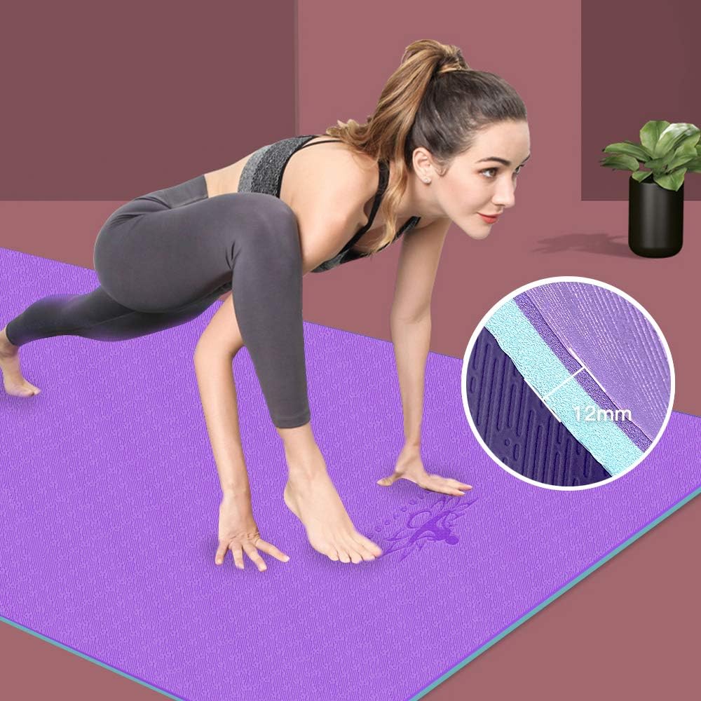 Hatha Yoga Extra Thick TPE Yoga Mat - 72"x 32" Thickness 1/2 Inch -Eco Friendly- With High Density Anti-Tear Exercise Mats For Home Gym Travel & Floor Outside