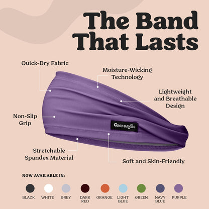 Sweatband for Men and Women - Unisex Non Slip Headband that Wicks Moisture and Eliminates Excess Sweat - Durable & Long-Lasting - Running, Sports, Gym