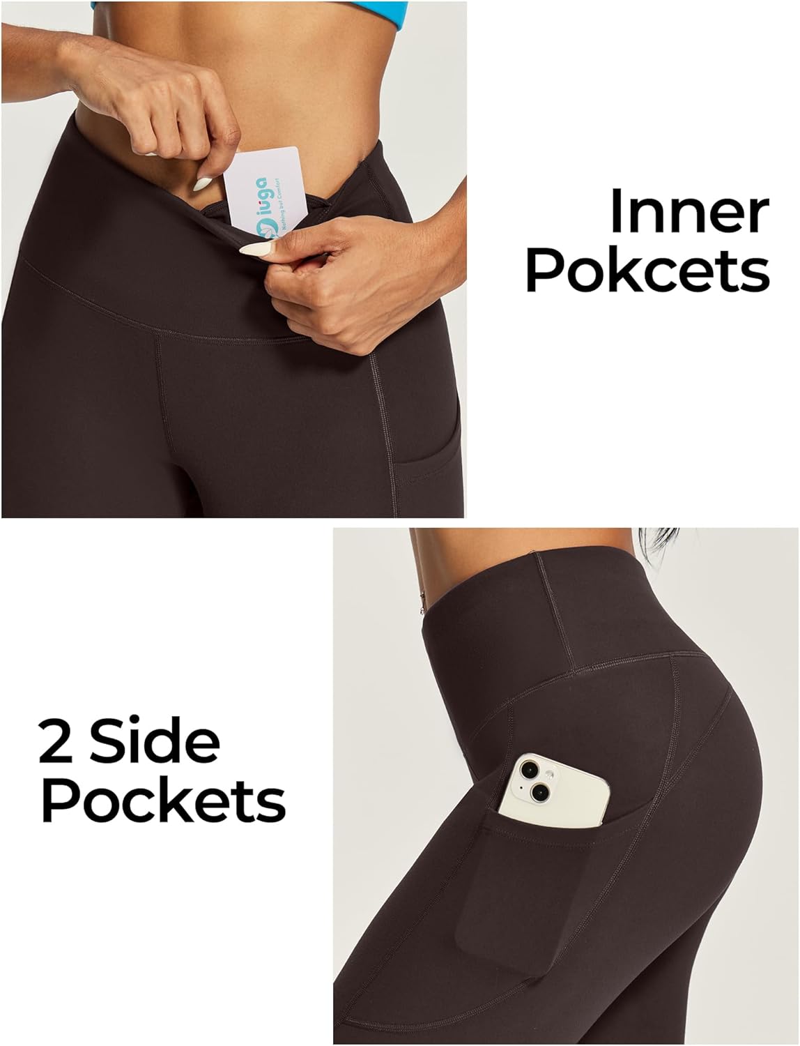 IUGA Capri Leggings for Women with Pockets High Waisted Tummy Control Compression Yoga Pants Workout Gym Capris