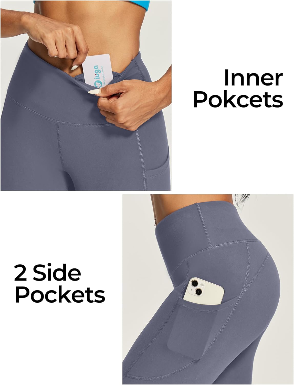 IUGA Capri Leggings for Women with Pockets High Waisted Tummy Control Compression Yoga Pants Workout Gym Capris