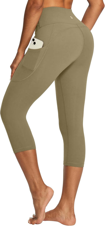 IUGA Capri Leggings for Women with Pockets High Waisted Tummy Control Compression Yoga Pants Workout Gym Capris