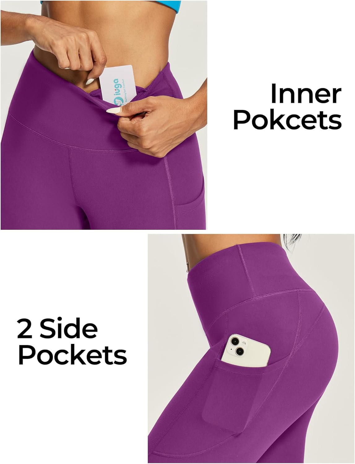 IUGA Capri Leggings for Women with Pockets High Waisted Tummy Control Compression Yoga Pants Workout Gym Capris