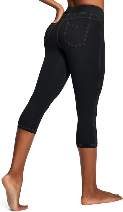 IUGA Capri Leggings for Women with Pockets High Waisted Tummy Control Compression Yoga Pants Workout Gym Capris