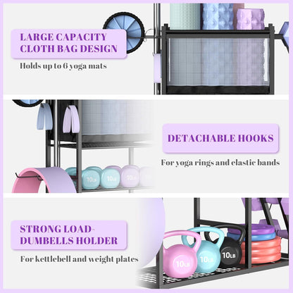 Dumbbell Rack for Home Gym, Weight Rack for Dumbbells,Yoga Mat Holder for Yoga Mat and Kettlebells, Multifunctional Home Gym Storage Rack with Casters