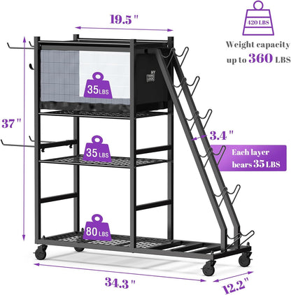 Dumbbell Rack for Home Gym, Weight Rack for Dumbbells,Yoga Mat Holder for Yoga Mat and Kettlebells, Multifunctional Home Gym Storage Rack with Casters