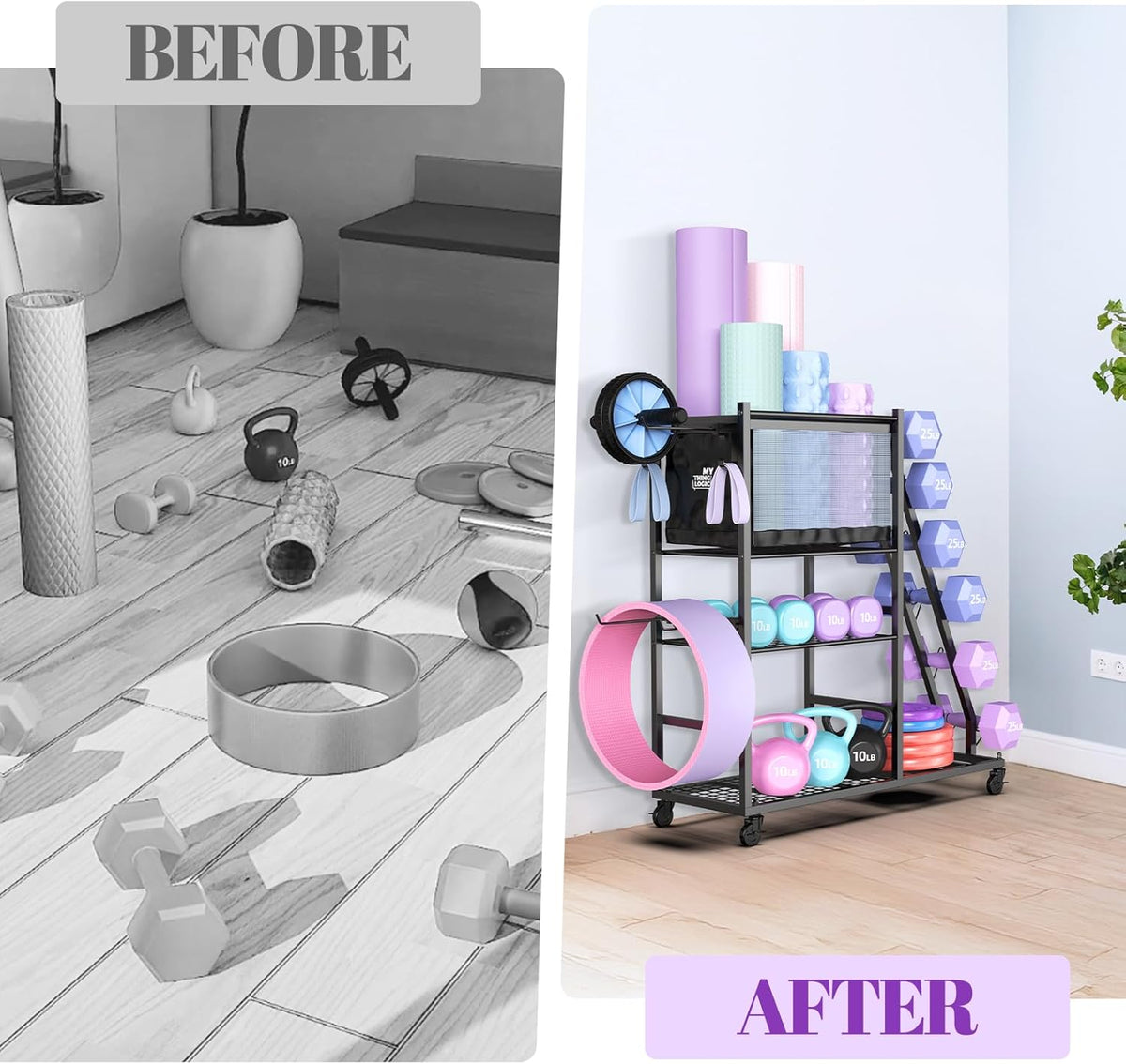 Dumbbell Rack for Home Gym, Weight Rack for Dumbbells,Yoga Mat Holder for Yoga Mat and Kettlebells, Multifunctional Home Gym Storage Rack with Casters