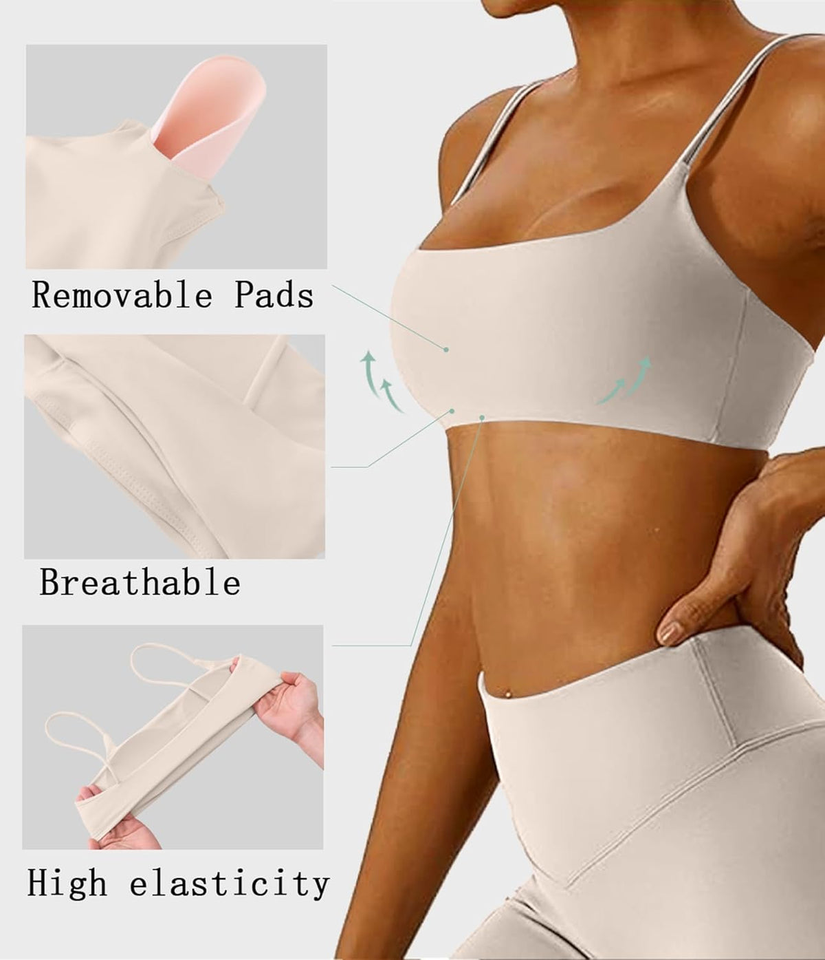 Women's Sports Bras Wirefree Racerback Workout Bras Sexy Thin Straps Yoga Sport Bras with Removable Pads
