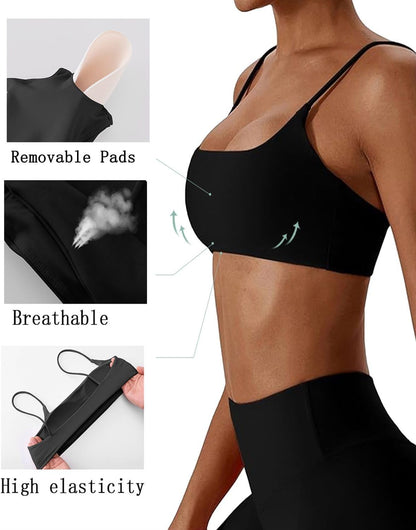Women's Sports Bras Wirefree Racerback Workout Bras Sexy Thin Straps Yoga Sport Bras with Removable Pads
