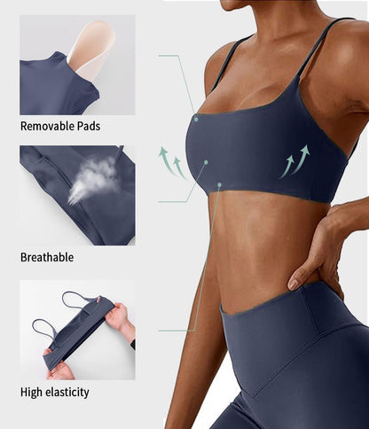 Women's Sports Bras Wirefree Racerback Workout Bras Sexy Thin Straps Yoga Sport Bras with Removable Pads