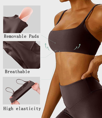 Women's Sports Bras Wirefree Racerback Workout Bras Sexy Thin Straps Yoga Sport Bras with Removable Pads