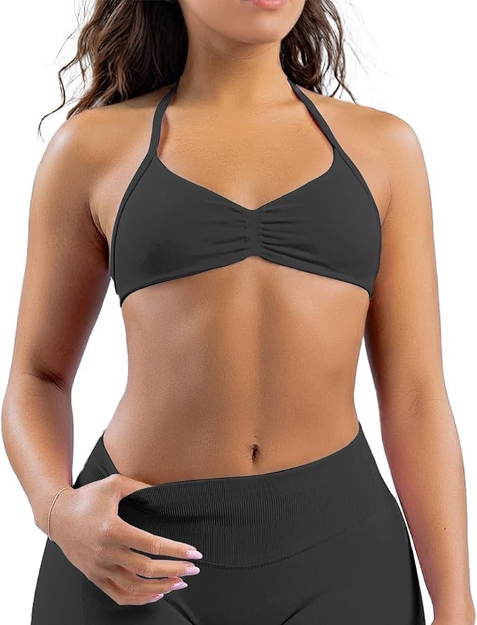 Women's Sports Bras Wirefree Racerback Workout Bras Sexy Thin Straps Yoga Sport Bras with Removable Pads