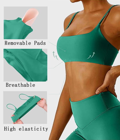 Women's Sports Bras Wirefree Racerback Workout Bras Sexy Thin Straps Yoga Sport Bras with Removable Pads