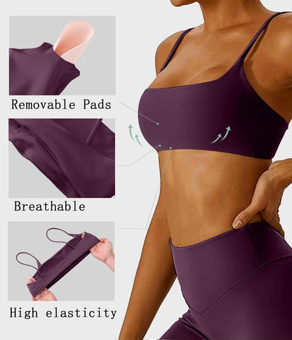 Women's Sports Bras Wirefree Racerback Workout Bras Sexy Thin Straps Yoga Sport Bras with Removable Pads
