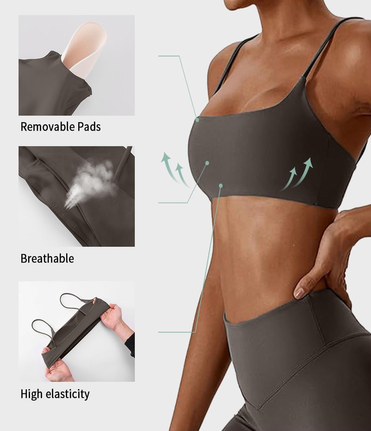 Women's Sports Bras Wirefree Racerback Workout Bras Sexy Thin Straps Yoga Sport Bras with Removable Pads