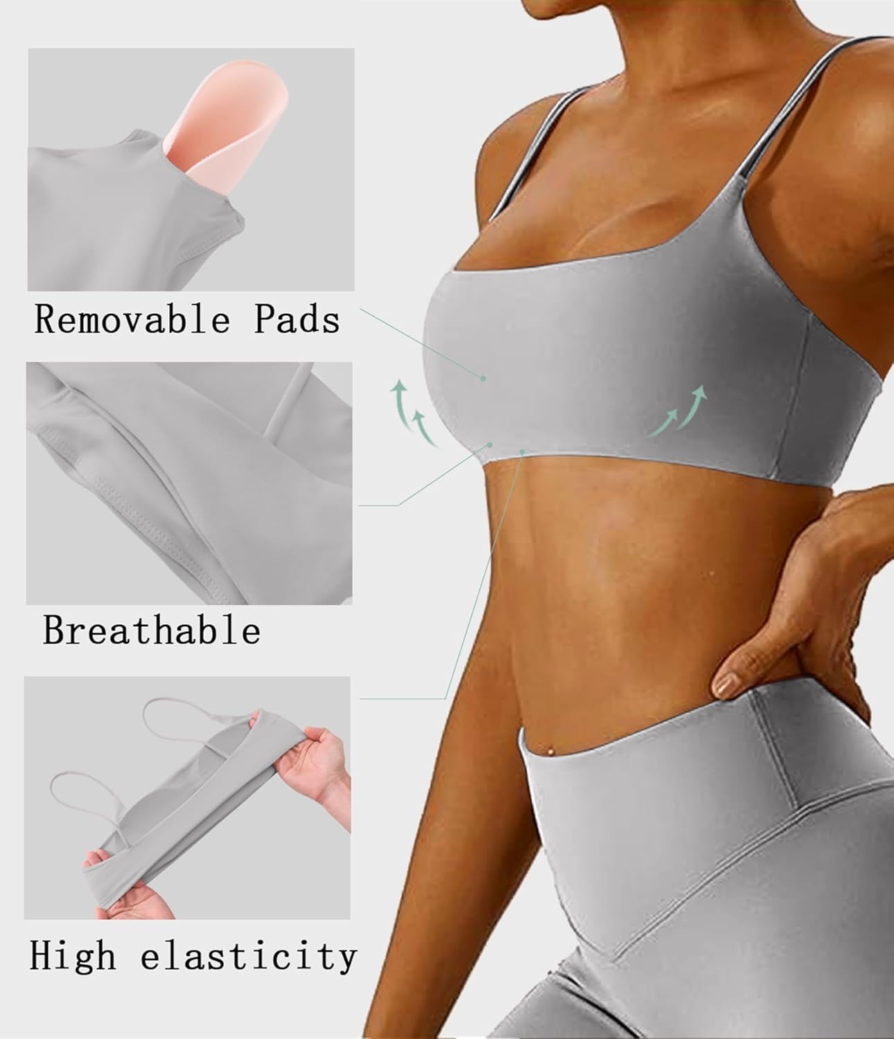 Women's Sports Bras Wirefree Racerback Workout Bras Sexy Thin Straps Yoga Sport Bras with Removable Pads