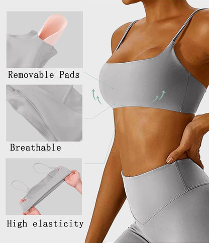 Women's Sports Bras Wirefree Racerback Workout Bras Sexy Thin Straps Yoga Sport Bras with Removable Pads