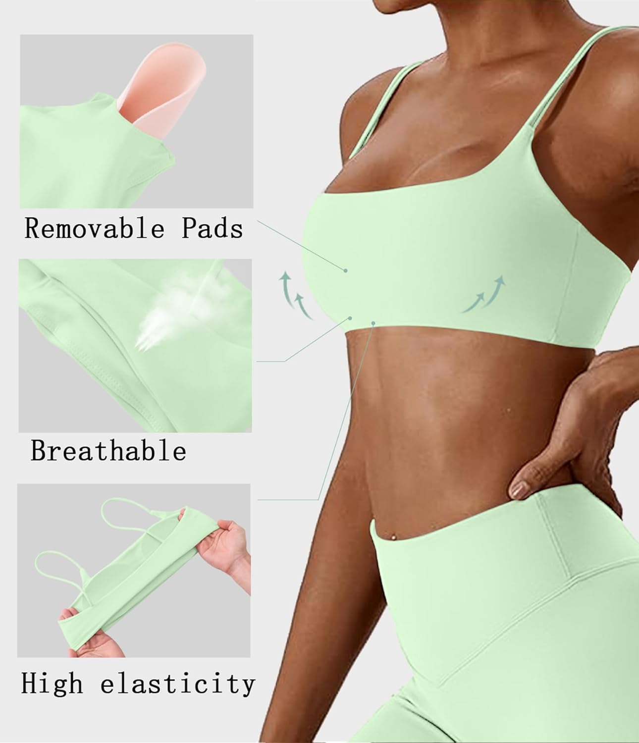 Women's Sports Bras Wirefree Racerback Workout Bras Sexy Thin Straps Yoga Sport Bras with Removable Pads