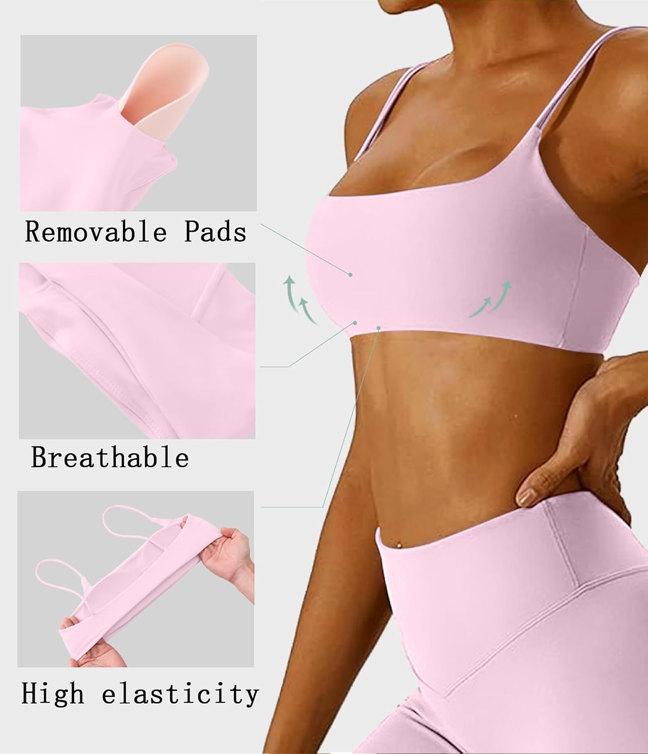 Women's Sports Bras Wirefree Racerback Workout Bras Sexy Thin Straps Yoga Sport Bras with Removable Pads