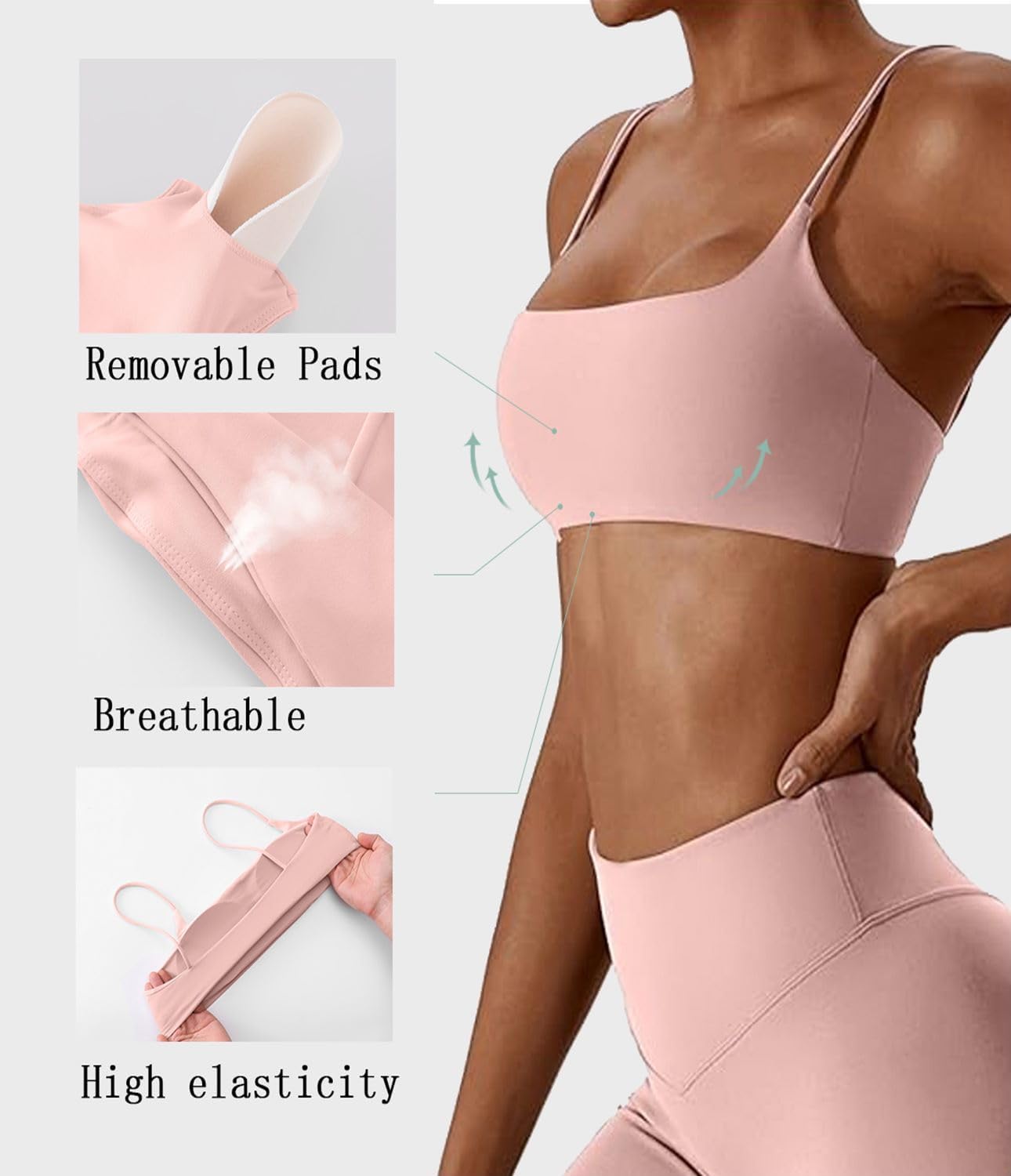 Women's Sports Bras Wirefree Racerback Workout Bras Sexy Thin Straps Yoga Sport Bras with Removable Pads