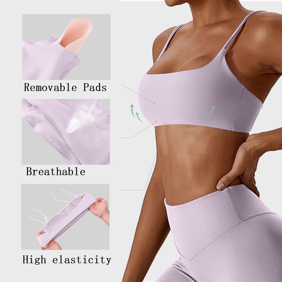 Women's Sports Bras Wirefree Racerback Workout Bras Sexy Thin Straps Yoga Sport Bras with Removable Pads