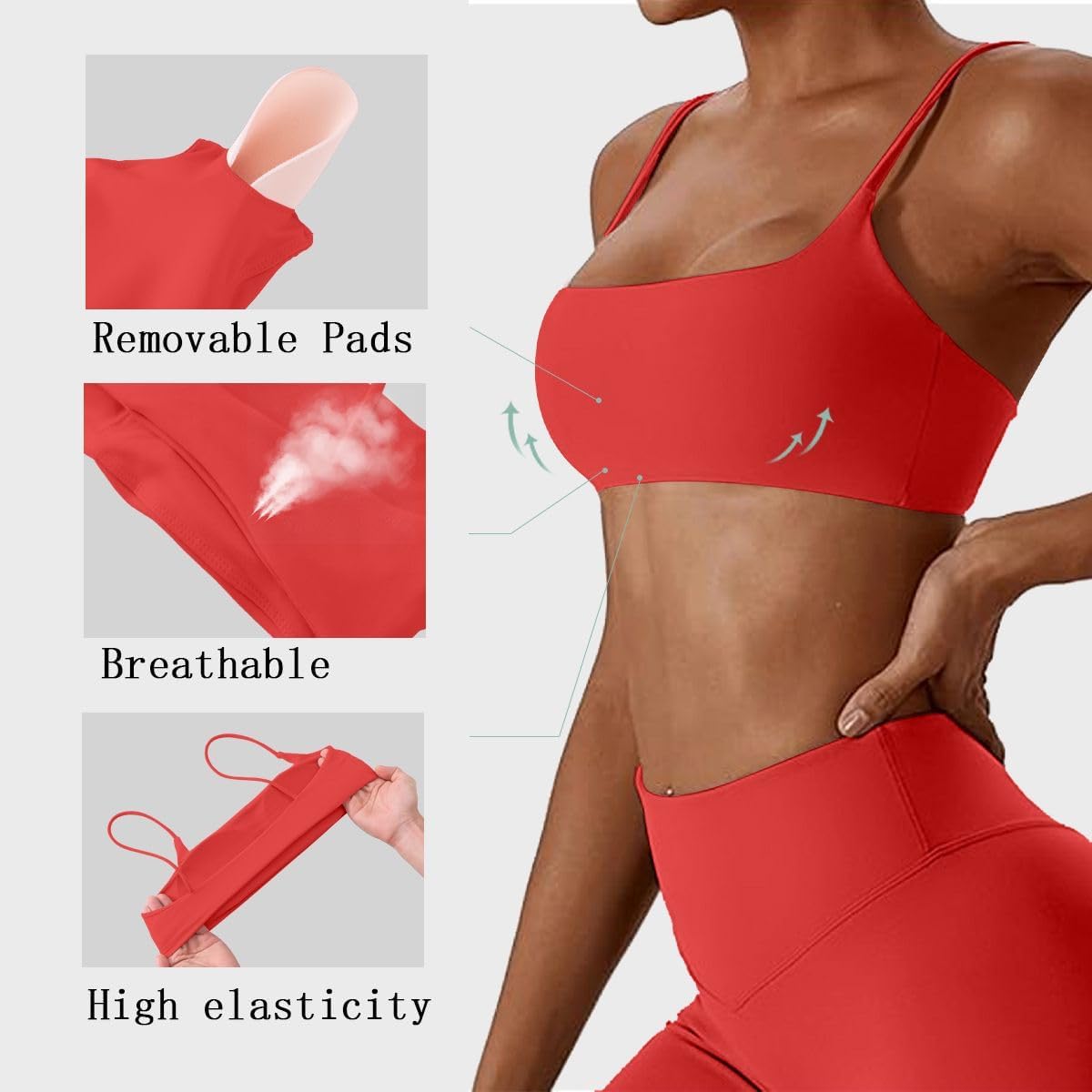 Women's Sports Bras Wirefree Racerback Workout Bras Sexy Thin Straps Yoga Sport Bras with Removable Pads