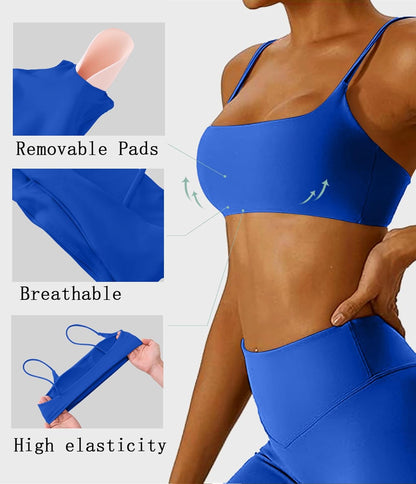 Women's Sports Bras Wirefree Racerback Workout Bras Sexy Thin Straps Yoga Sport Bras with Removable Pads
