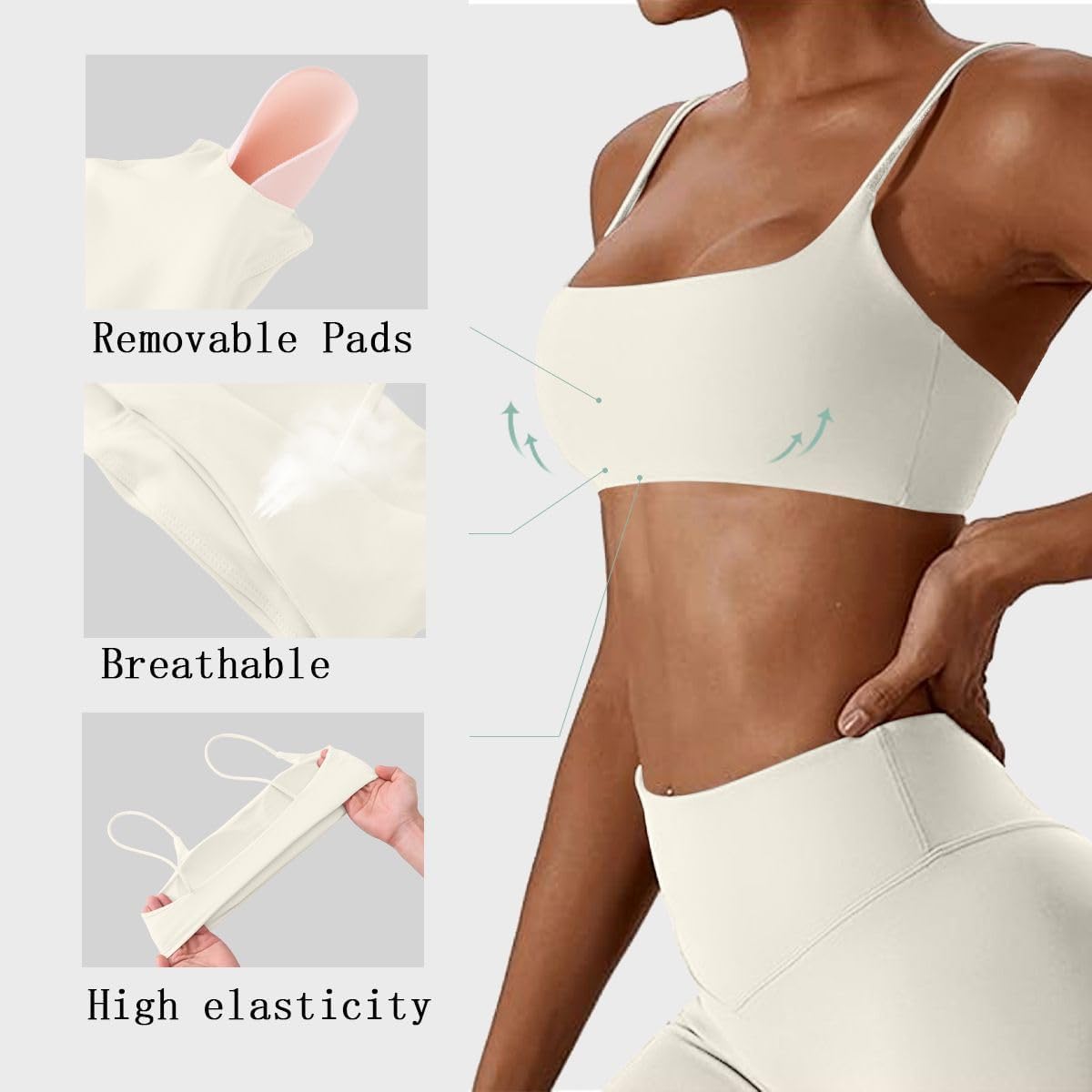Women's Sports Bras Wirefree Racerback Workout Bras Sexy Thin Straps Yoga Sport Bras with Removable Pads