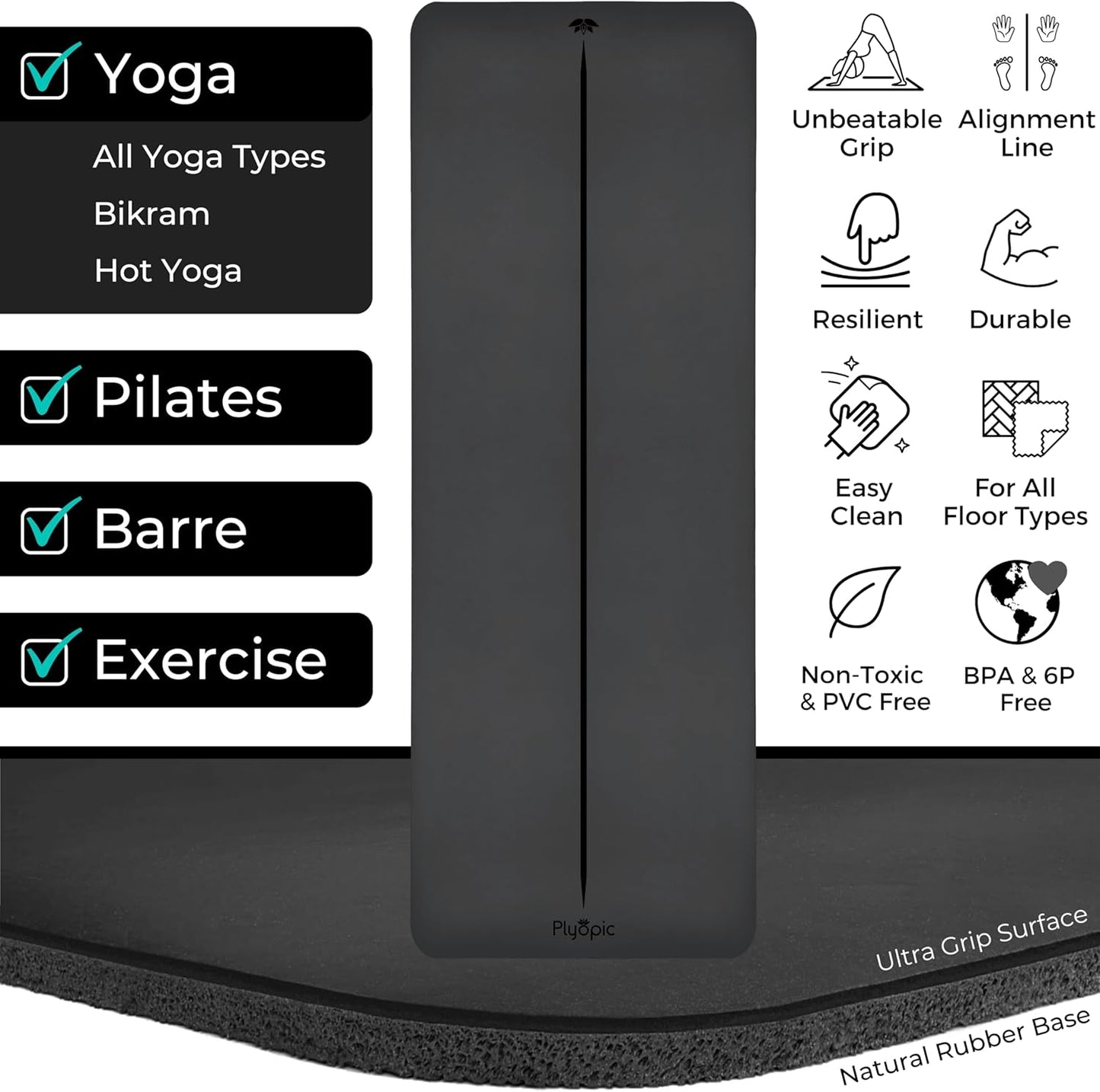 Ultra Grip Pro Yoga Mat – Extreme Non-Slip Grip for Dry & Sweaty Practice, Alignment Lines, Cushioned Support, Extra Wide 72 x 26 in, for Yoga, Pilates & Hot Yoga