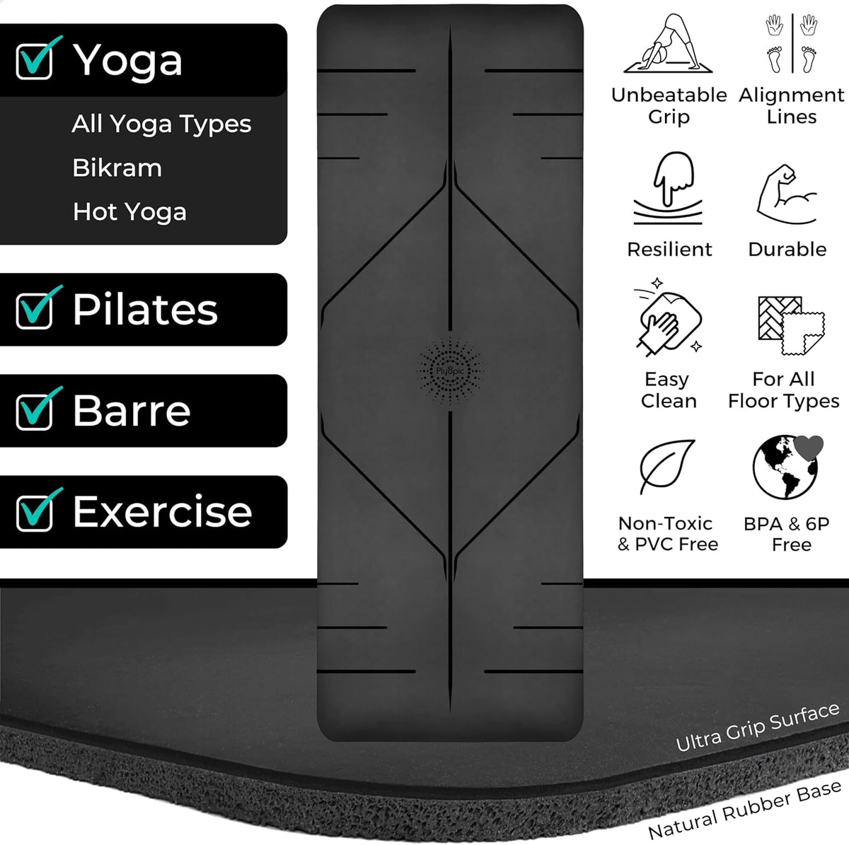 Ultra Grip Pro Yoga Mat – Extreme Non-Slip Grip for Dry & Sweaty Practice, Alignment Lines, Cushioned Support, Extra Wide 72 x 26 in, for Yoga, Pilates & Hot Yoga