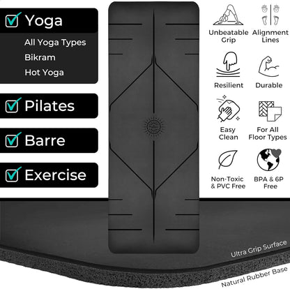Ultra Grip Pro Yoga Mat – Extreme Non-Slip Grip for Dry & Sweaty Practice, Alignment Lines, Cushioned Support, Extra Wide 72 x 26 in, for Yoga, Pilates & Hot Yoga