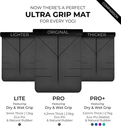 Ultra Grip Pro Yoga Mat – Extreme Non-Slip Grip for Dry & Sweaty Practice, Alignment Lines, Cushioned Support, Extra Wide 72 x 26 in, for Yoga, Pilates & Hot Yoga