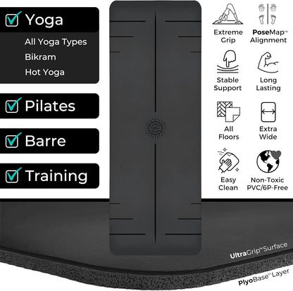 Ultra Grip Pro Yoga Mat – Extreme Non-Slip Grip for Dry & Sweaty Practice, Alignment Lines, Cushioned Support, Extra Wide 72 x 26 in, for Yoga, Pilates & Hot Yoga